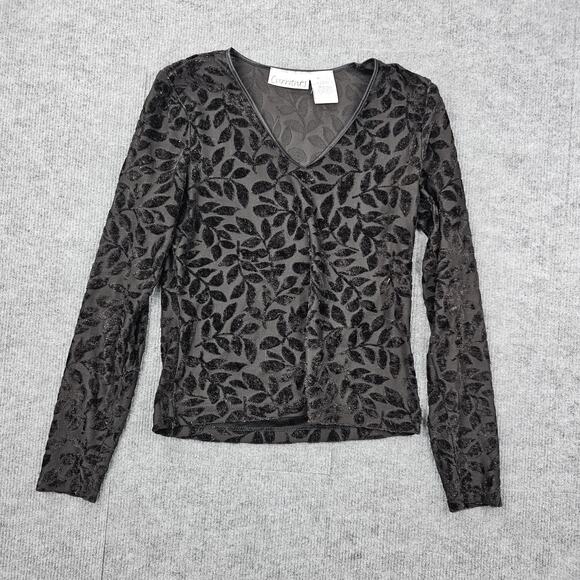 Vintage Currants Shirt Womens Medium Black Sheer Velvet Burnout Y2K 90s Goth - Picture 1 of 5